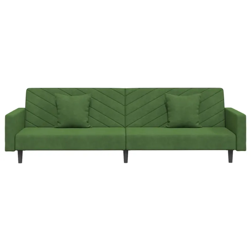 Dvivietė sofa-lova su dvejomis pagalvėmis, žalia, aksomas