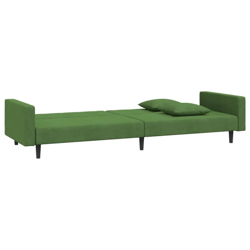 Dvivietė sofa-lova su dvejomis pagalvėmis, žalia, aksomas