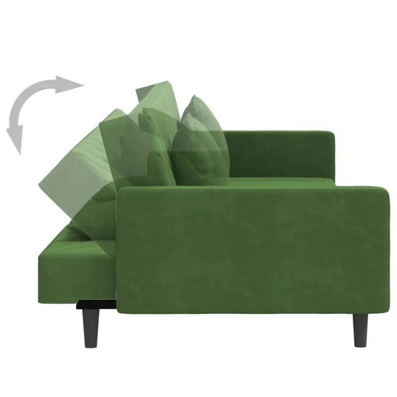 Dvivietė sofa-lova su dvejomis pagalvėmis, žalia, aksomas