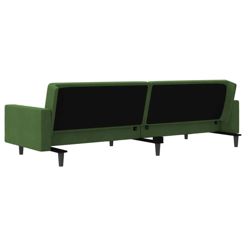 Dvivietė sofa-lova su dvejomis pagalvėmis, žalia, aksomas