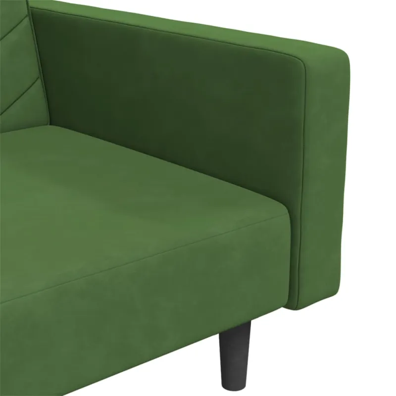 Dvivietė sofa-lova su dvejomis pagalvėmis, žalia, aksomas