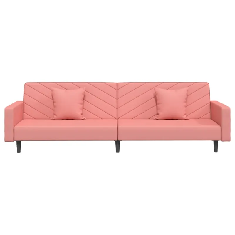 Dvivietė sofa-lova su dvejomis pagalvėmis, rožinė, aksomas
