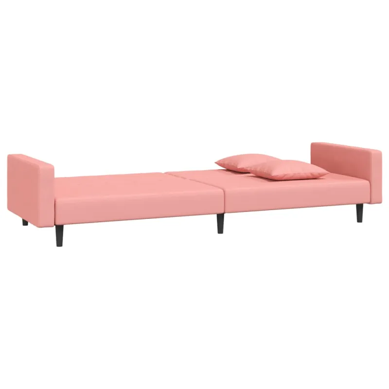 Dvivietė sofa-lova su dvejomis pagalvėmis, rožinė, aksomas