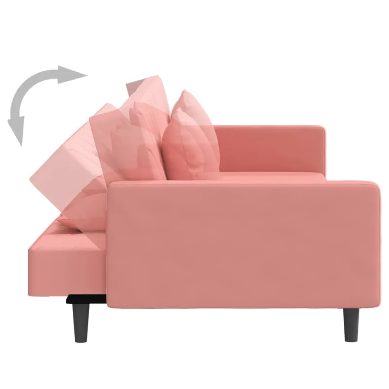 Dvivietė sofa-lova su dvejomis pagalvėmis, rožinė, aksomas