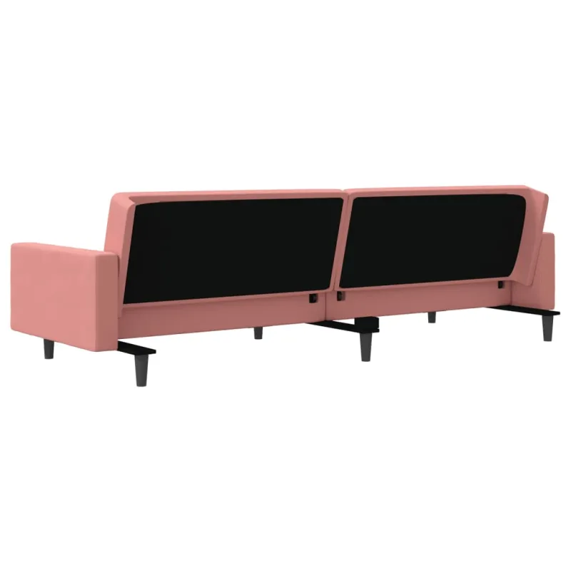 Dvivietė sofa-lova su dvejomis pagalvėmis, rožinė, aksomas
