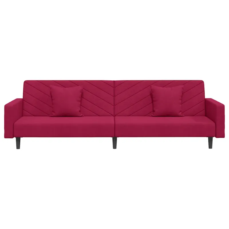 Dvivietė sofa-lova su dvejomis pagalvėmis, vyno, aksomas