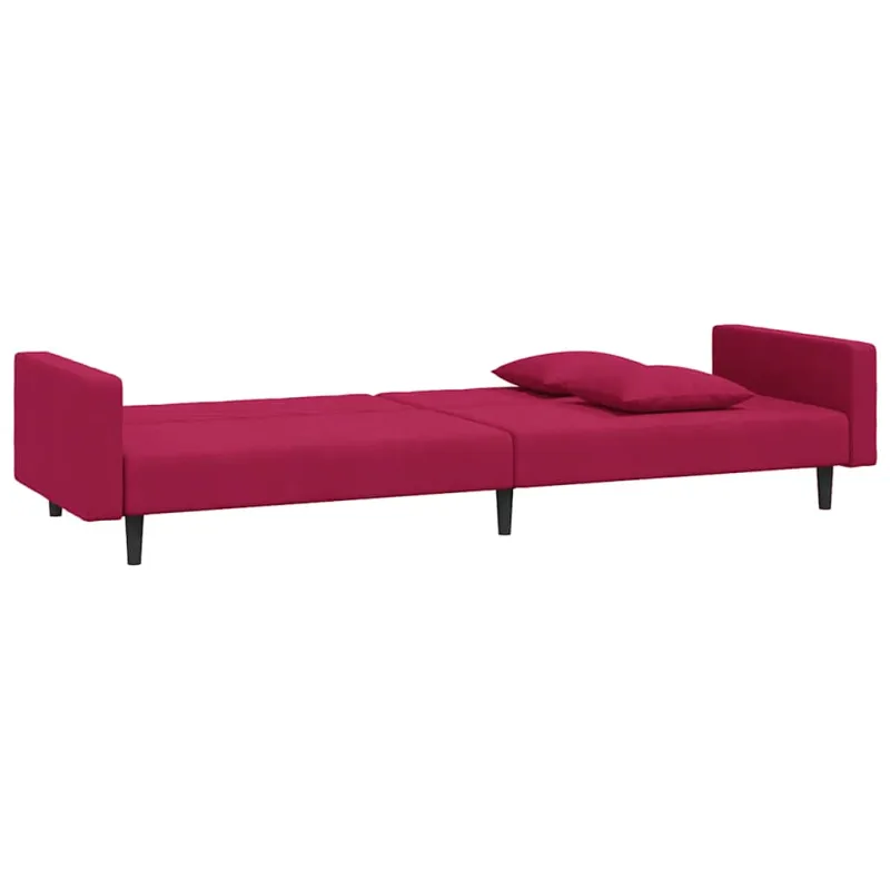 Dvivietė sofa-lova su dvejomis pagalvėmis, vyno, aksomas