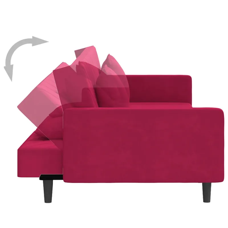 Dvivietė sofa-lova su dvejomis pagalvėmis, vyno, aksomas