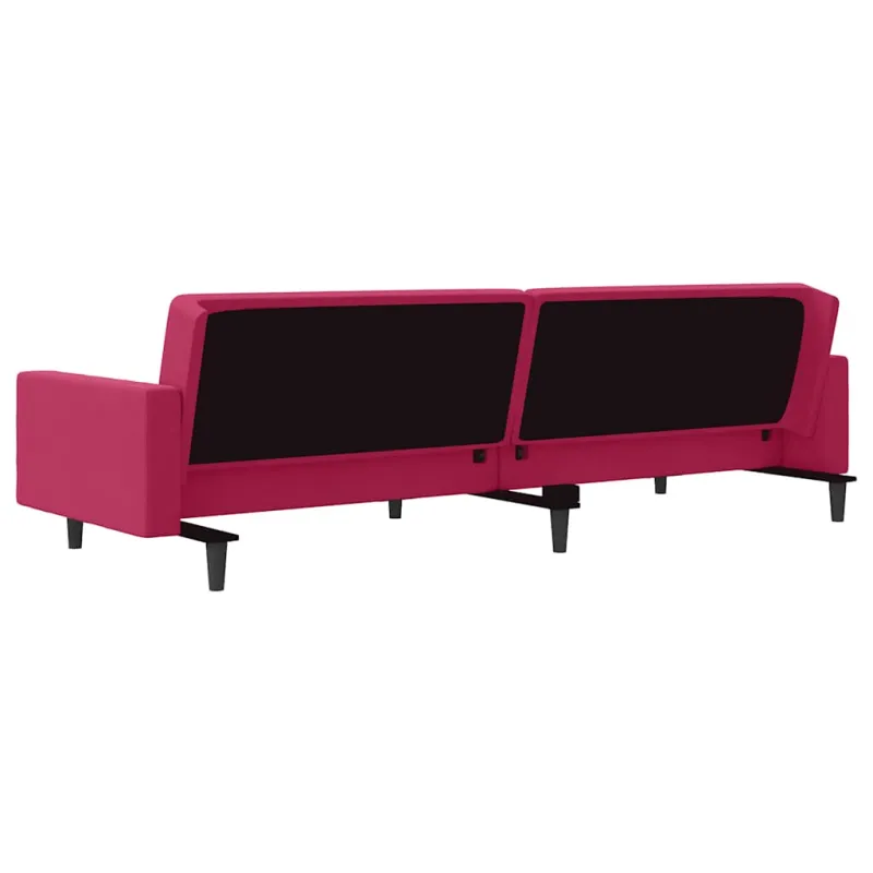 Dvivietė sofa-lova su dvejomis pagalvėmis, vyno, aksomas