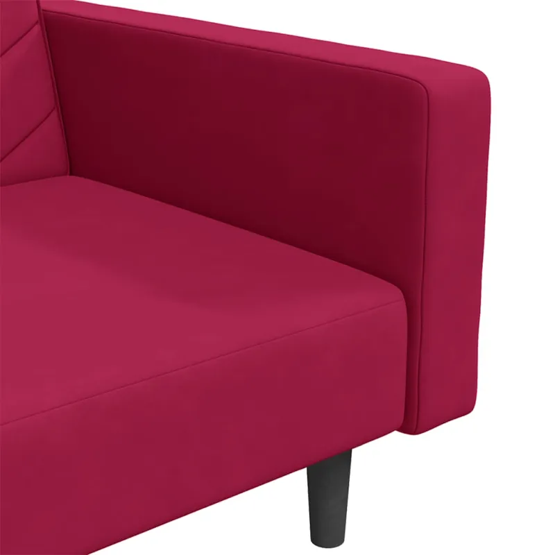 Dvivietė sofa-lova su dvejomis pagalvėmis, vyno, aksomas