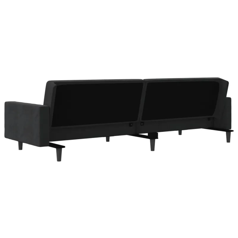 Dvivietė sofa-lova su dvejomis pagalvėmis, juoda, aksomas