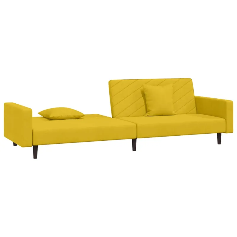 Dvivietė sofa-lova su dvejomis pagalvėmis, geltona, aksomas
