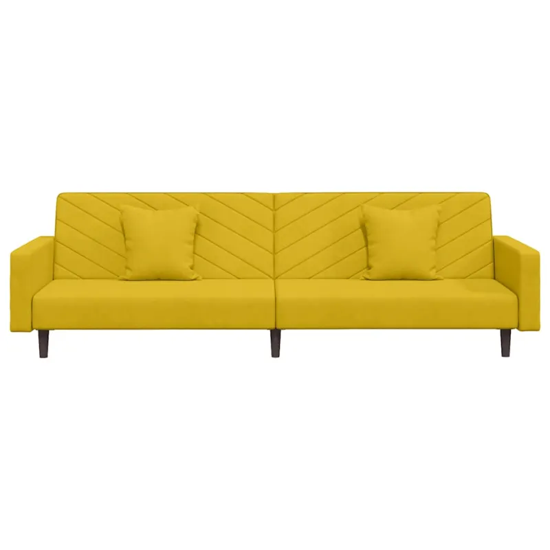 Dvivietė sofa-lova su dvejomis pagalvėmis, geltona, aksomas
