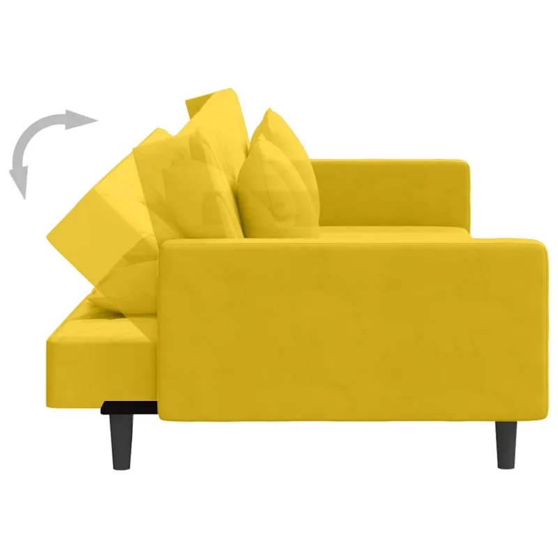 Dvivietė sofa-lova su dvejomis pagalvėmis, geltona, aksomas