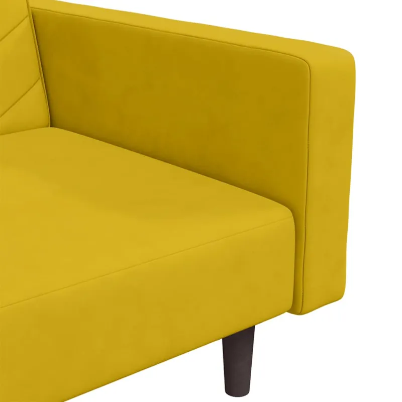 Dvivietė sofa-lova su dvejomis pagalvėmis, geltona, aksomas