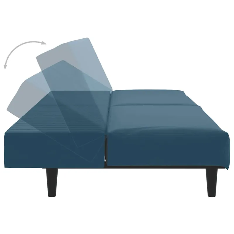 Dvivietė sofa-lova, mėlynos spalvos, aksomas