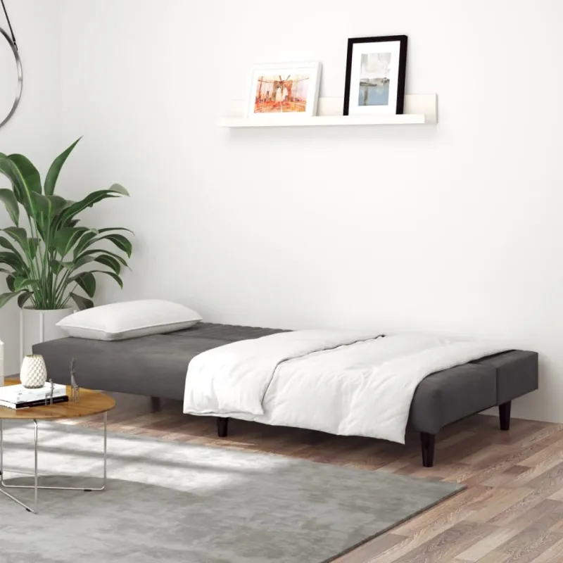 Dvivietė sofa-lova, tamsiai pilkos spalvos, aksomas