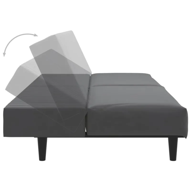 Dvivietė sofa-lova, tamsiai pilkos spalvos, aksomas