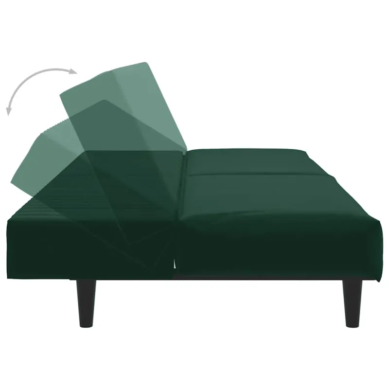 Dvivietė sofa-lova, tamsiai žalios spalvos, aksomas