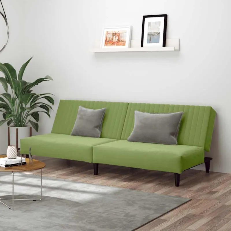 Dvivietė sofa-lova, šviesiai žalios spalvos, aksomas