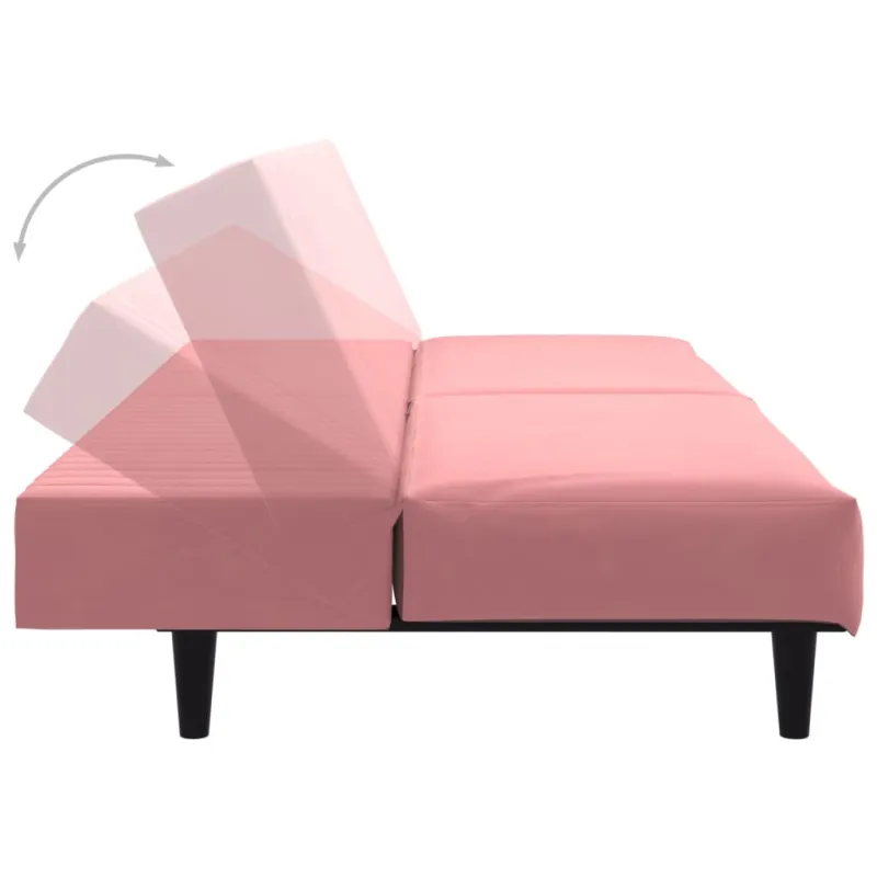 Dvivietė sofa-lova, rožinės spalvos, aksomas