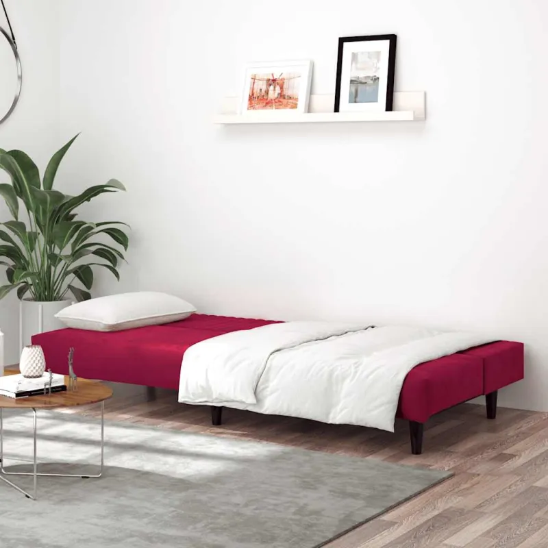 Dvivietė sofa-lova, raudonojo vyno spalvos, aksomas