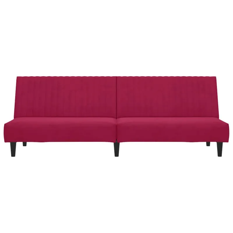Dvivietė sofa-lova, raudonojo vyno spalvos, aksomas