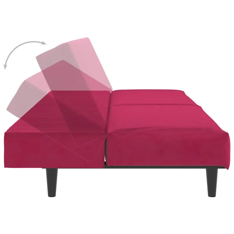 Dvivietė sofa-lova, raudonojo vyno spalvos, aksomas