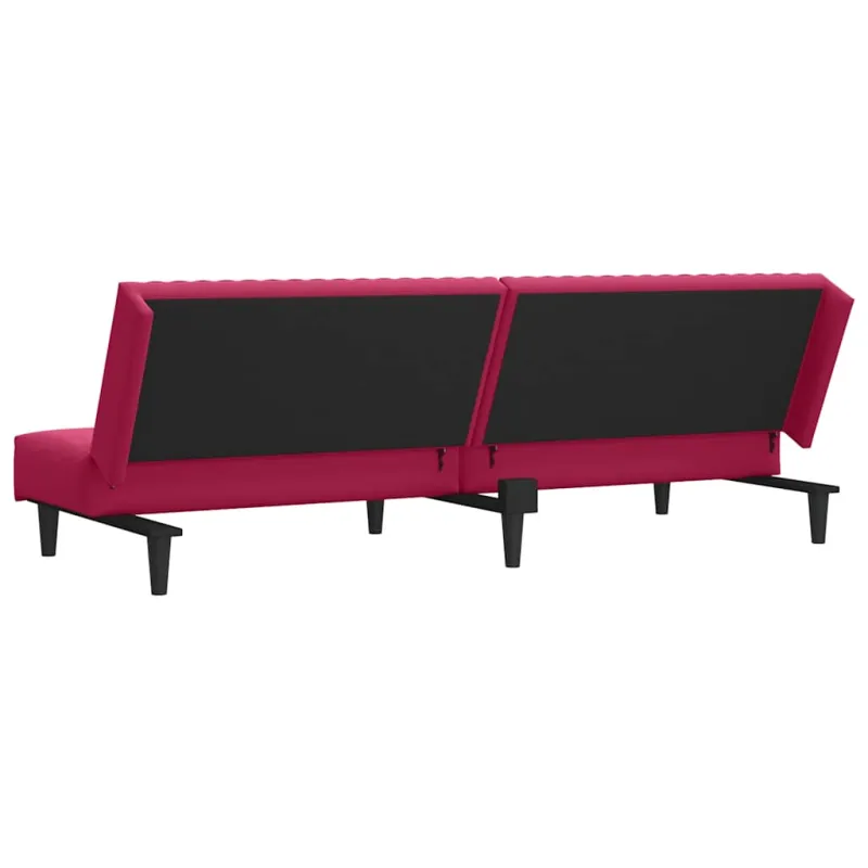 Dvivietė sofa-lova, raudonojo vyno spalvos, aksomas