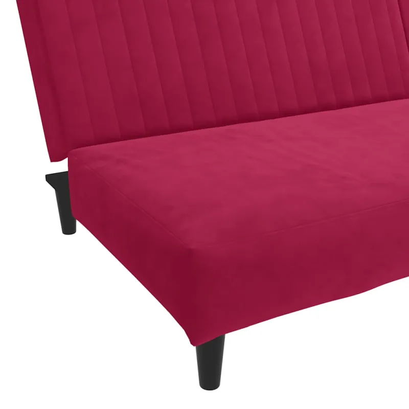 Dvivietė sofa-lova, raudonojo vyno spalvos, aksomas
