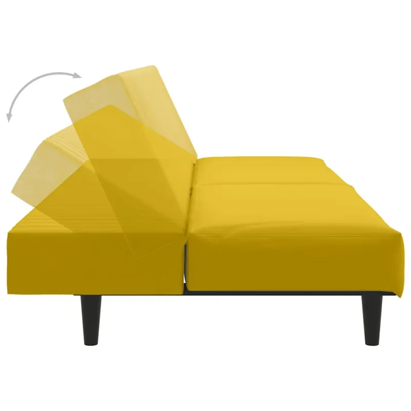 Dvivietė sofa-lova, geltonos spalvos, aksomas
