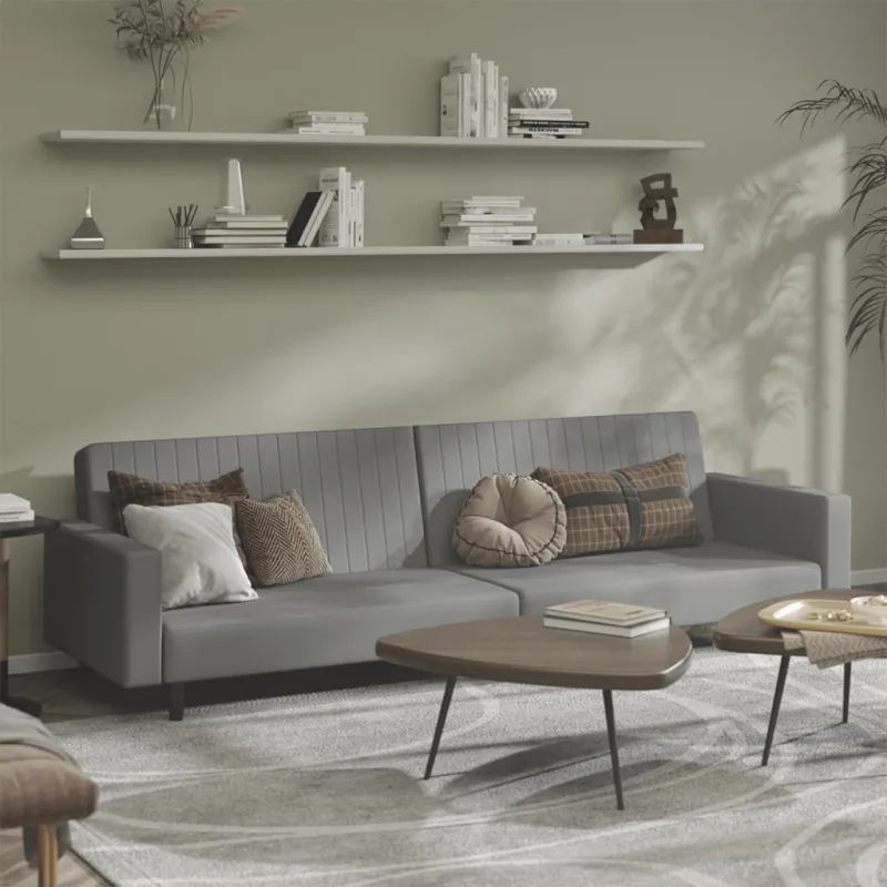 Dvivietė sofa-lova, šviesiai pilkos spalvos, aksomas