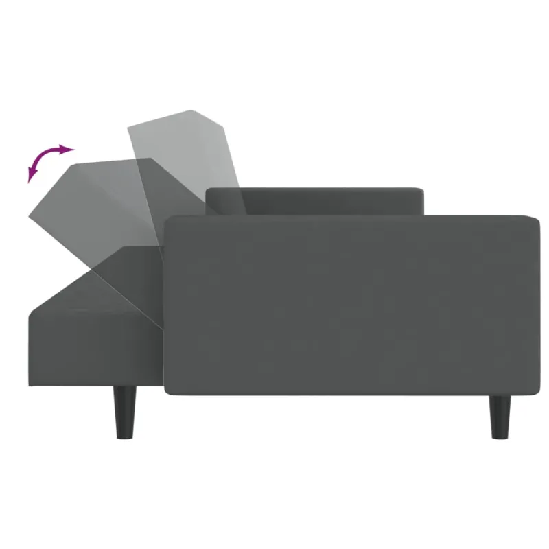 Dvivietė sofa-lova, tamsiai pilkos spalvos, aksomas