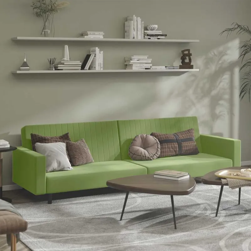 Dvivietė sofa-lova, šviesiai žalios spalvos, aksomas