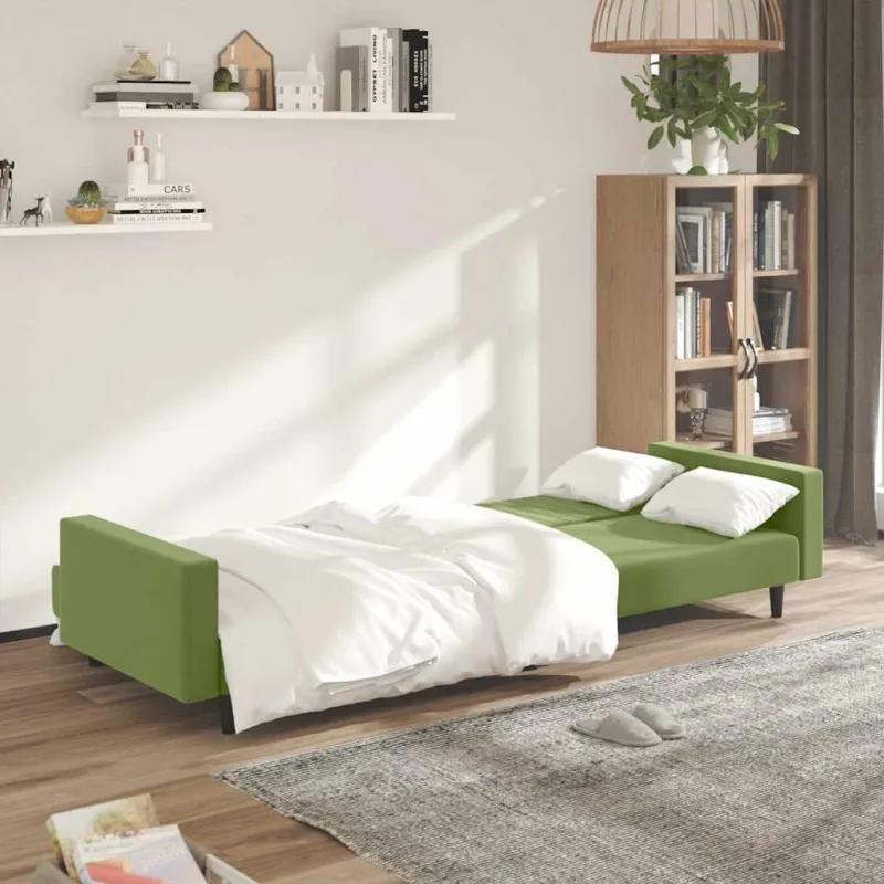 Dvivietė sofa-lova, šviesiai žalios spalvos, aksomas