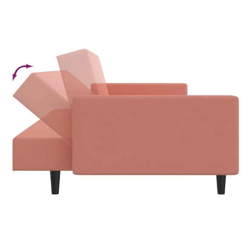 Dvivietė sofa-lova, rožinės spalvos, aksomas