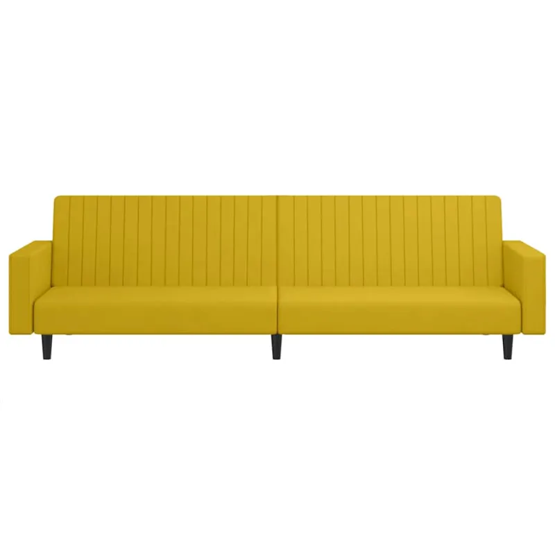 Dvivietė sofa-lova, geltonos spalvos, aksomas