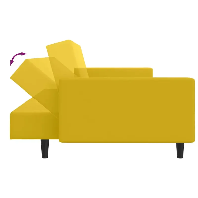 Dvivietė sofa-lova, geltonos spalvos, aksomas
