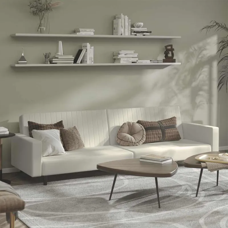 Dvivietė sofa-lova, kreminės spalvos, aksomas