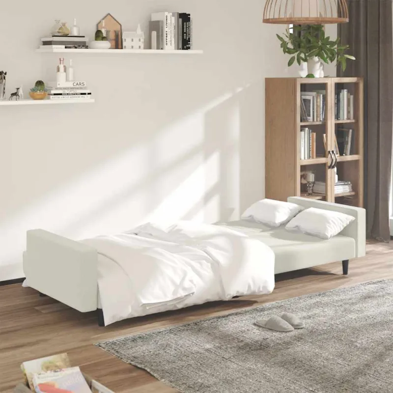 Dvivietė sofa-lova, kreminės spalvos, aksomas