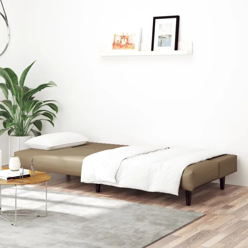 Dvivietė sofa-lova, kapučino spalvos, dirbtinė oda