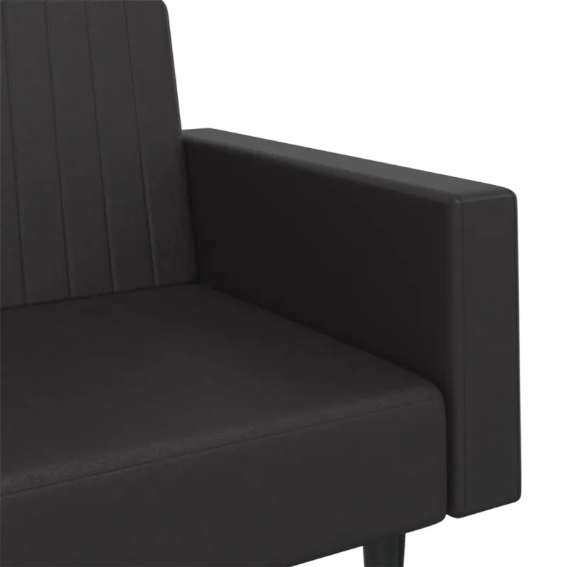 Dvivietė sofa-lova, juodos spalvos, dirbtinė oda