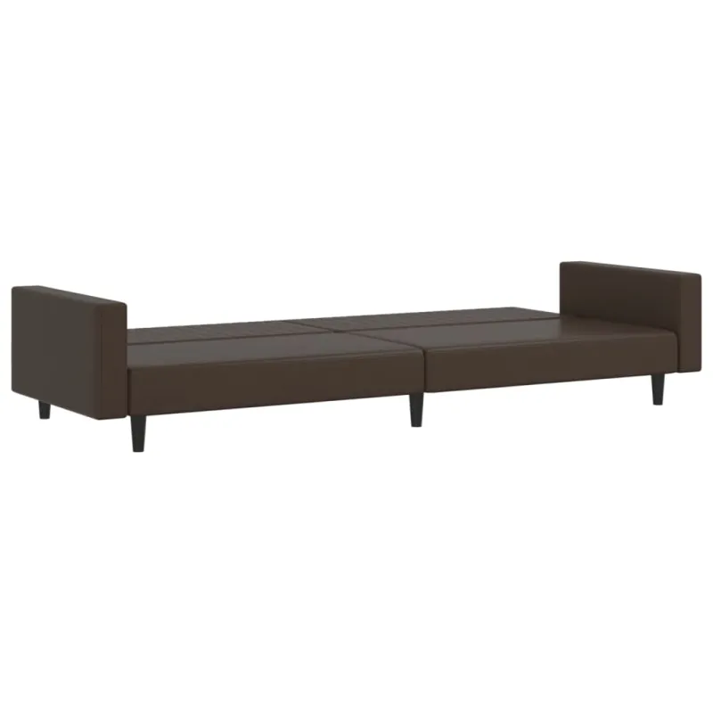Dvivietė sofa-lova, rudos spalvos, dirbtinė oda
