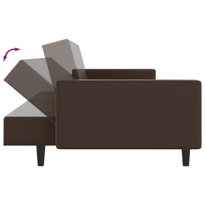 Dvivietė sofa-lova, rudos spalvos, dirbtinė oda
