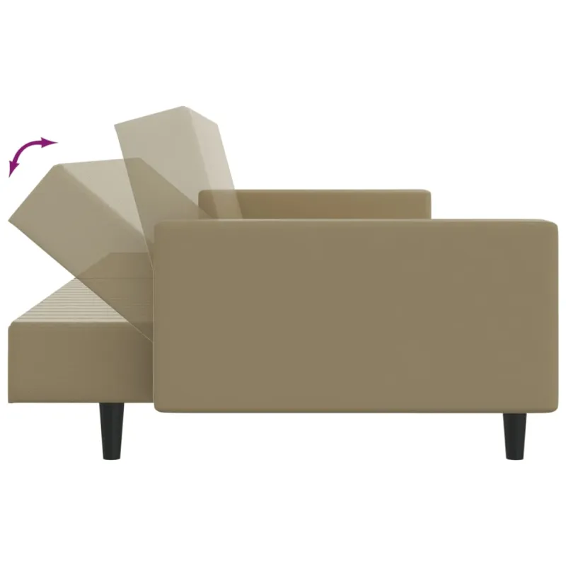 Dvivietė sofa-lova, kapučino spalvos, dirbtinė oda