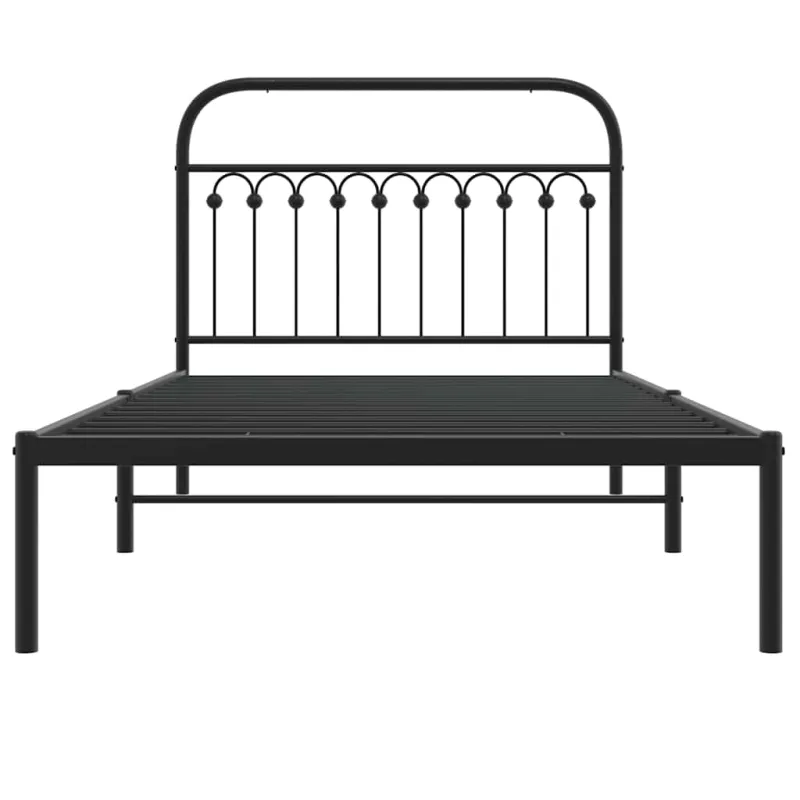 Metalinis lovos rėmas su galvūgaliu, juodos spalvos, 107x203cm
