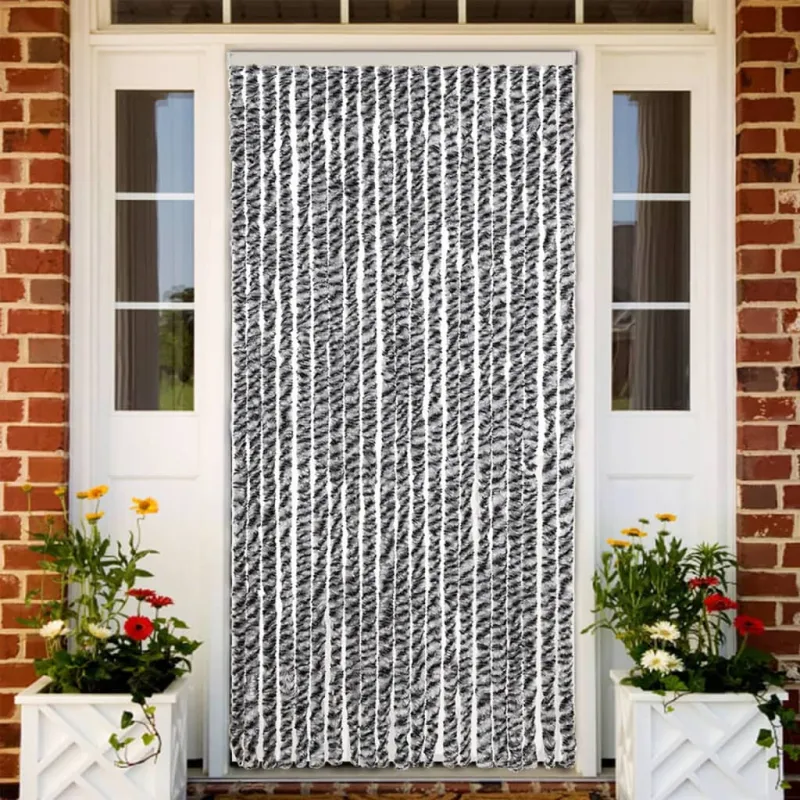 Užuolaida nuo musių, pilka/juoda/balta, 90x220cm, šenilis