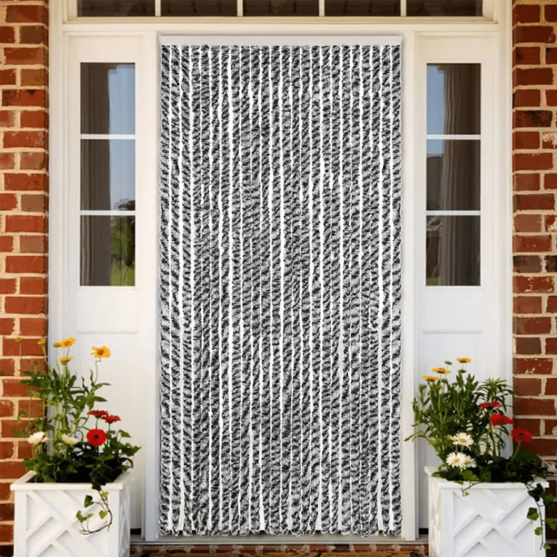 Užuolaida nuo musių, pilka/juoda/balta, 100x230cm, šenilis