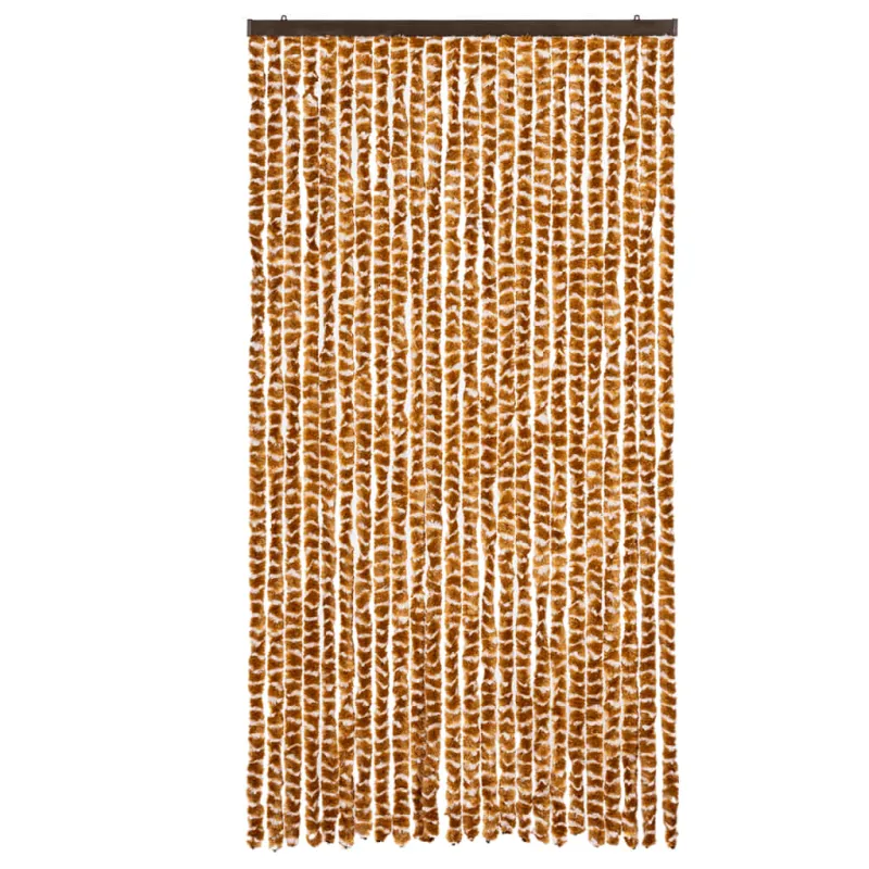 Užuolaida nuo musių, geltonai ruda ir balta, 100x200cm, šenilis