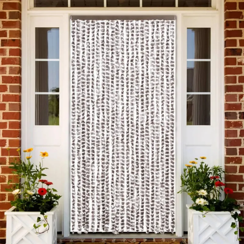 Užuolaida nuo musių, taupe ir balta, 90x200cm, šenilis